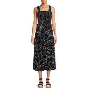 NWOT Smocked Printed Midi | B&W Dots